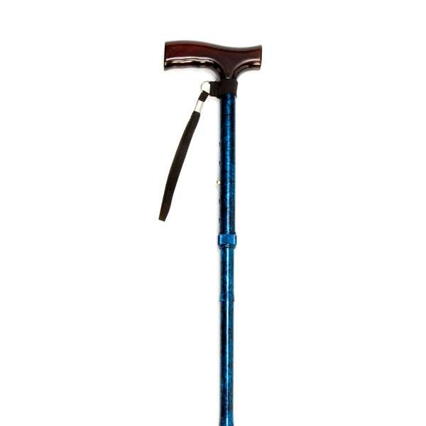 Folding Cane with Strap (Blue Crackle) - Great British Mobility