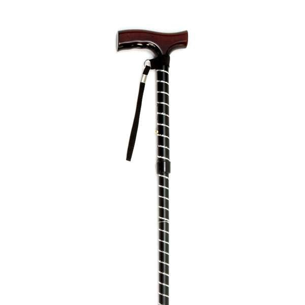 Folding Cane with Strap (Black Stripe) - Great British Mobility