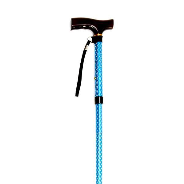 Folding Cane With Strap (Blue Spiral Wave) - Great British Mobility