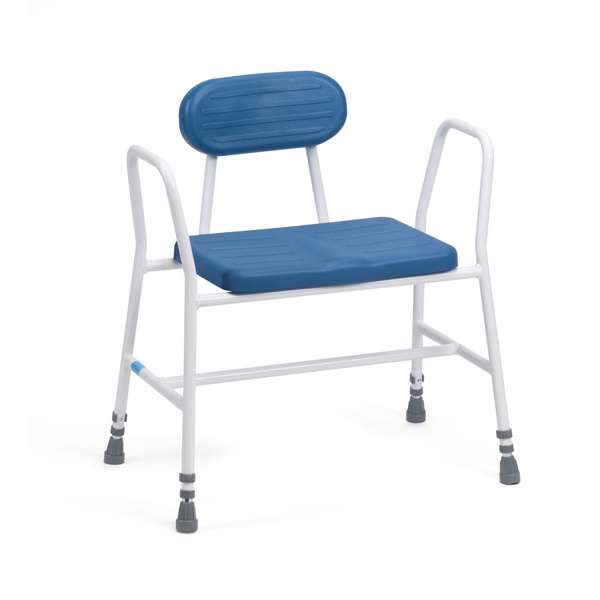 Bariatric Perching Stool - PU Angled Seat with Tubular Armrests and Padded Back - Great British Mobility