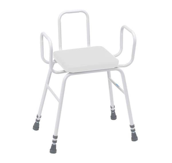 Perching Stool - White PVC Seat, Tubular Armrests and Back – Great ...