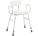 Perching Stool - White PVC Seat, Tubular Armrests and Padded Back