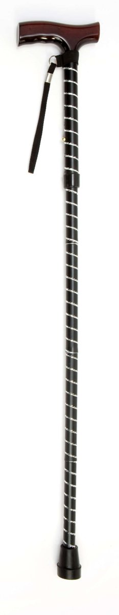 Folding Cane with Strap (Black Stripe) - Great British Mobility