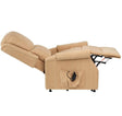 Indiana recliner chair in biscuit, fully reclined with the handset in its side pocket