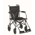 Drive TraveLite Aluminium wheelchair open, showing black upholstery and swing-away footplates